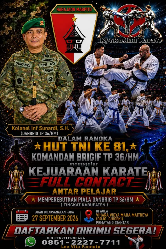 Merayakan HUT TNI ke-81, Brigif TP 36/HM Megelar Kejuaraan Karate Tingkat Kabupaten Simalungun