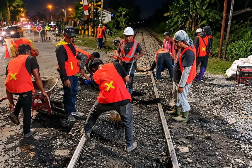 Perbaiki Geometri Perlintasan, KAI Sumut Imbau Pengguna Jalan Waspada