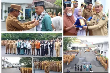 Wali Kota Binjai Pimpin Apel Gabungan, Lepas Kafilah MTQ dan Petugas Sensus Ekonomi 2026, Serta Beri Cinderamata Pada ASN Purna Tugas